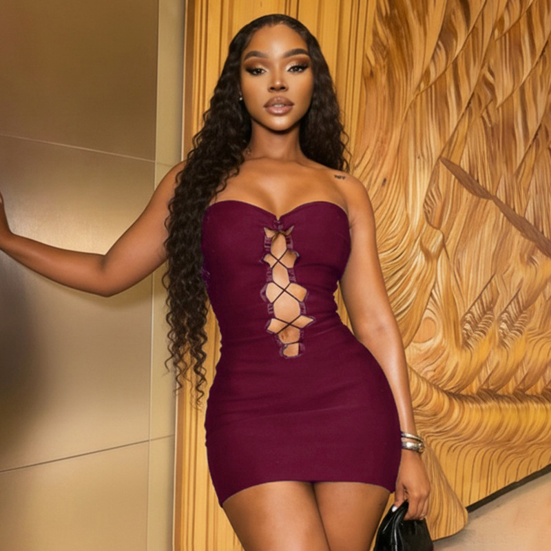 Strapless Lace-Up Sleeveless Mini Dress for Summer Parties