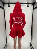 Women's Autumn & Winter Elegant Printed Long Sleeve Hoodie and Skirt Set