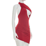 Women Fake Two-Piece Cross Hollow Out Sleeveless Bodycon Dress
