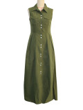 Women Casual Shirt Collar Sleeveless Maxi Dress