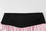 Women Color Block Bow Bell Sleeve Patchwork Off Shoulder Top & Skirt Two Piece Set