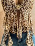 Women Leopard Print Sexy Halter Neck Lace-Up Irregular Backless Mesh Top