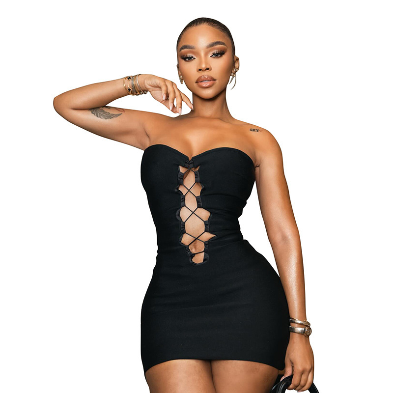 Strapless Lace-Up Sleeveless Mini Dress for Summer Parties