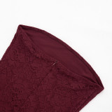 Women Strapless See-Through Lace Patchwork Capri Jumpsuit