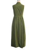 Women Casual Shirt Collar Sleeveless Maxi Dress