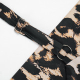 Women Summer Sexy Leopard Print Sleeveless Halter Neck Backless Top & Skirt Two Piece Set