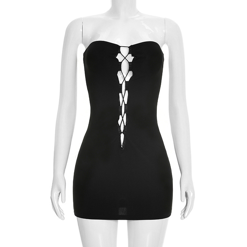 Strapless Lace-Up Sleeveless Mini Dress for Summer Parties