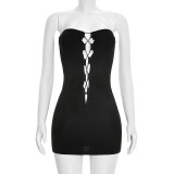 Women Summer Sexy Strapless Lace-Up Sleeveless Mini Dress