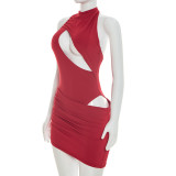 Women Fake Two-Piece Cross Hollow Out Sleeveless Bodycon Dress