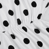 Women Polka Dot Print Hairband Halter Neck Lace-Up Backless Capri Jumpsuit