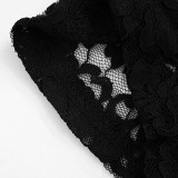 Women Strapless See-Through Lace Patchwork Capri Jumpsuit