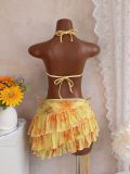 Women Color Block Sexy Casual Hot Holiday Lace-Up Three Piece Swimsuit
