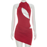 Women Fake Two-Piece Cross Hollow Out Sleeveless Bodycon Dress