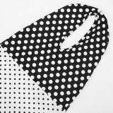 Women Summer Sexy Polka Dot Print Halter Neck Tie Short Sleeve Cargo Shorts