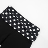 Women Patchwork Polka Dot Print Halter Neck Camisole & Ruched Waist Capri Pants Two Piece Set