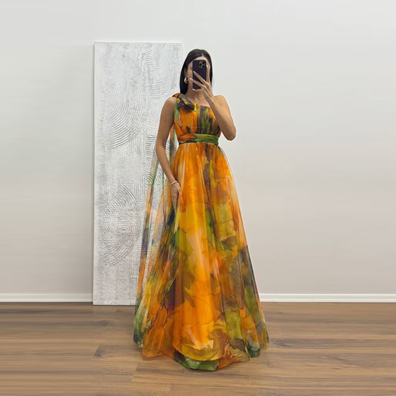 Mesh Printed Strap Dress for Summer Holiday Vacations