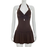 Women Knot Ring Tie Backless Dress