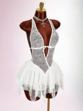 Women Sexy Lace See-Through Mesh Patchwork Halter Neck Backless Jumpsuit
