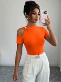 Women Spring & Summer Metal Button Off Shoulder T-Shirt Top