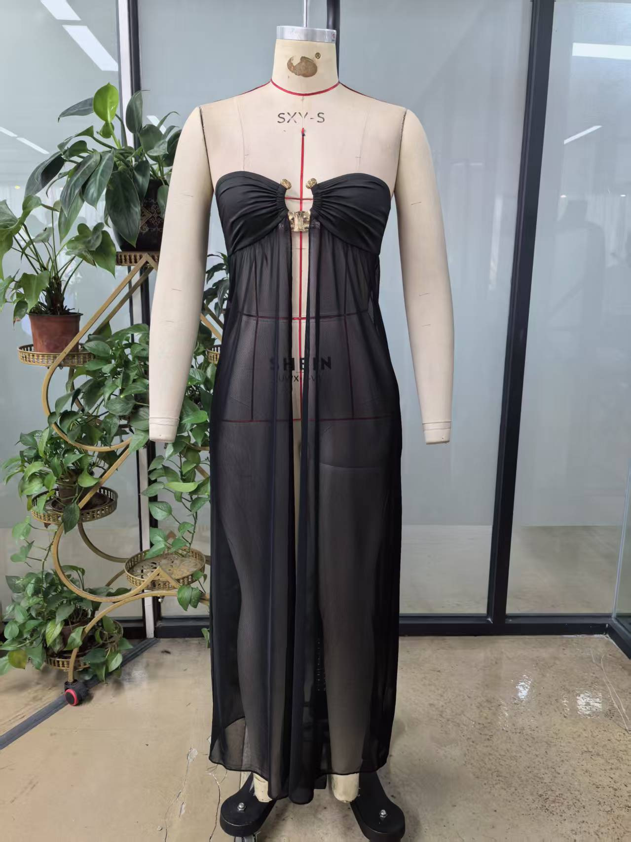 Strapless Hollow-Out See-Through Mesh Dress for Summer Nights