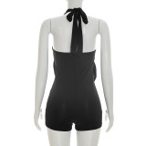 Women Spring Solid Sexy Hooded Halter Neck Jumpsuit Streetwear Club Outfit