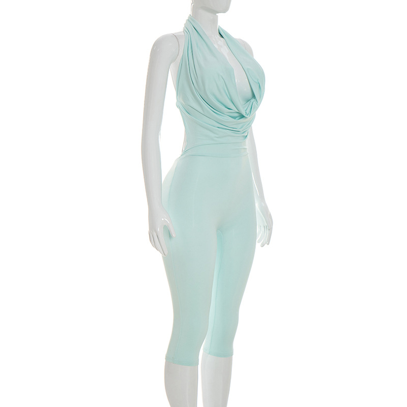 Draped Neck Backless Tie-Up Jumpsuit for Summer Evenings