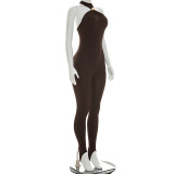 Women Spring Solid Color Sleeveless Slim Fit Jumpsuit
