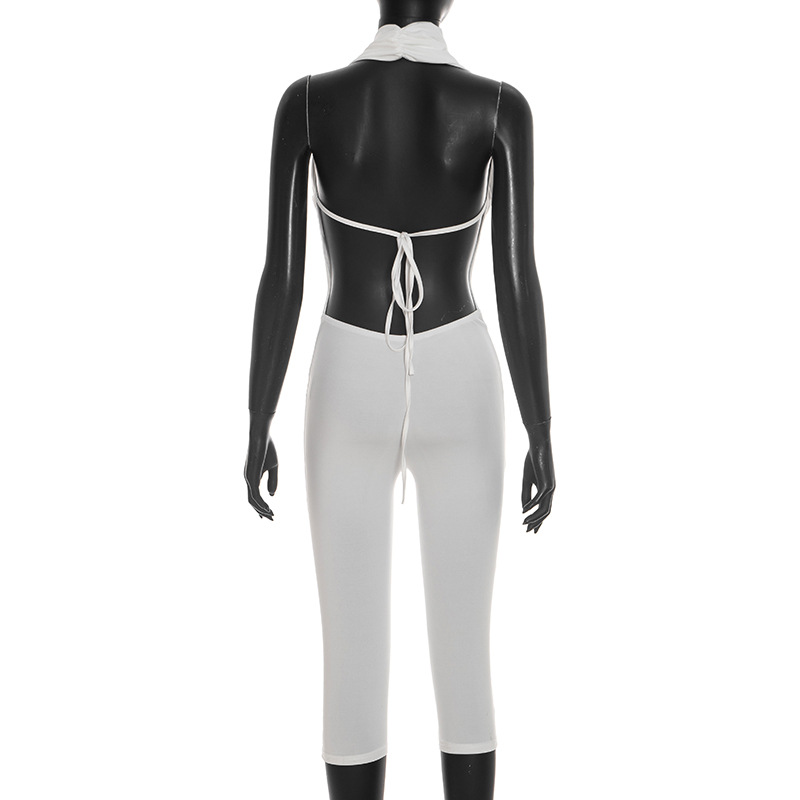 Draped Neck Backless Tie-Up Jumpsuit for Summer Evenings