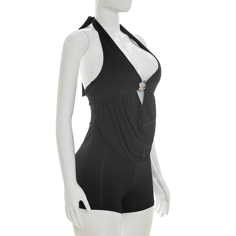 Solid Hooded Halter Neck Jumpsuit for Spring Streetwear
