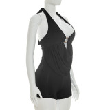 Women Spring Solid Sexy Hooded Halter Neck Jumpsuit Streetwear Club Outfit