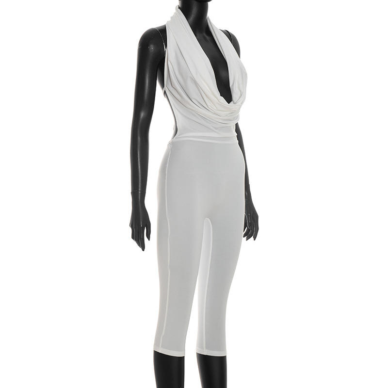 Draped Neck Backless Tie-Up Jumpsuit for Summer Evenings