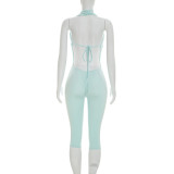 Women's Summer Droop Neck Backless Tie-Up Jumpsuit
