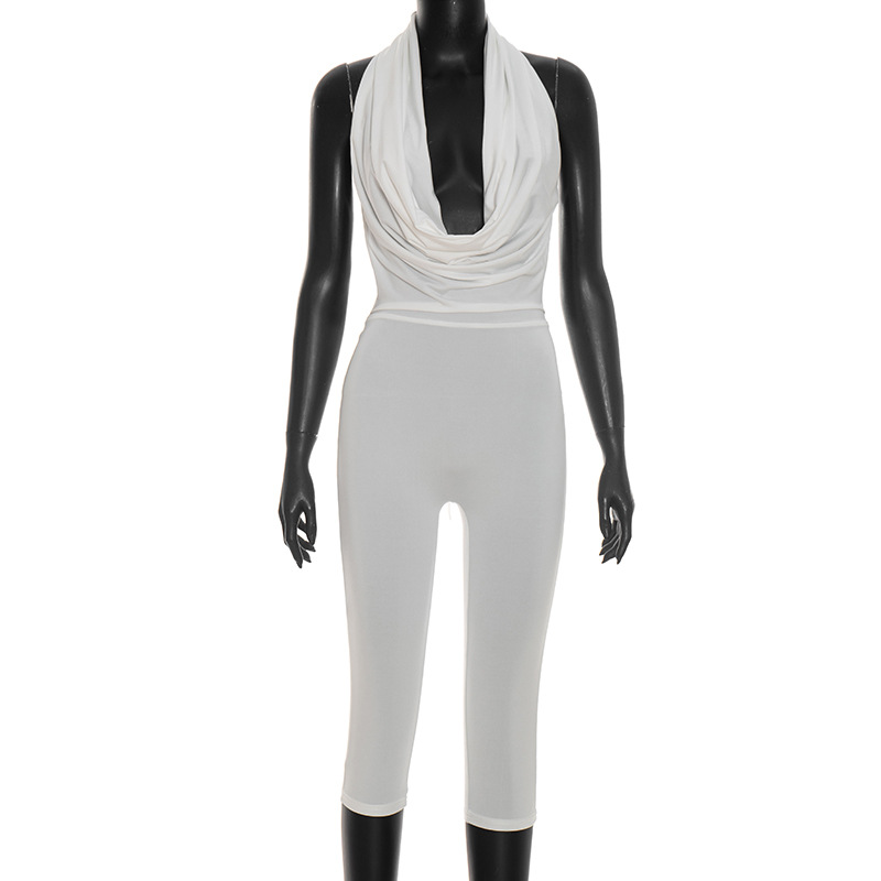 Draped Neck Backless Tie-Up Jumpsuit for Summer Evenings
