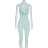 Women's Summer Droop Neck Backless Tie-Up Jumpsuit