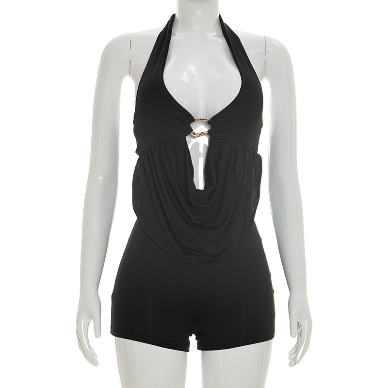 Solid Hooded Halter Neck Jumpsuit for Spring Streetwear