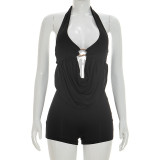 Women Spring Solid Sexy Hooded Halter Neck Jumpsuit Streetwear Club Outfit