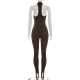 Women Spring Solid Color Sleeveless Slim Fit Jumpsuit