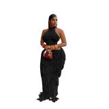 Summer Women's Casual Knitted Tassel Beach Skirt Set