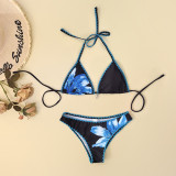 Summer Women's Lace Blue Printed Bikini Set