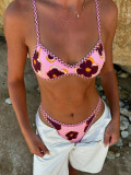 Summer Women's Printed Lace-Up Low Waist Bikini Two-Piece Swimwear