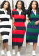 Spring Summer Women's Fashion Colorblock Turndown Collar Slim Fit Slit Dress