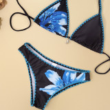 Summer Women's Lace Blue Printed Bikini Set