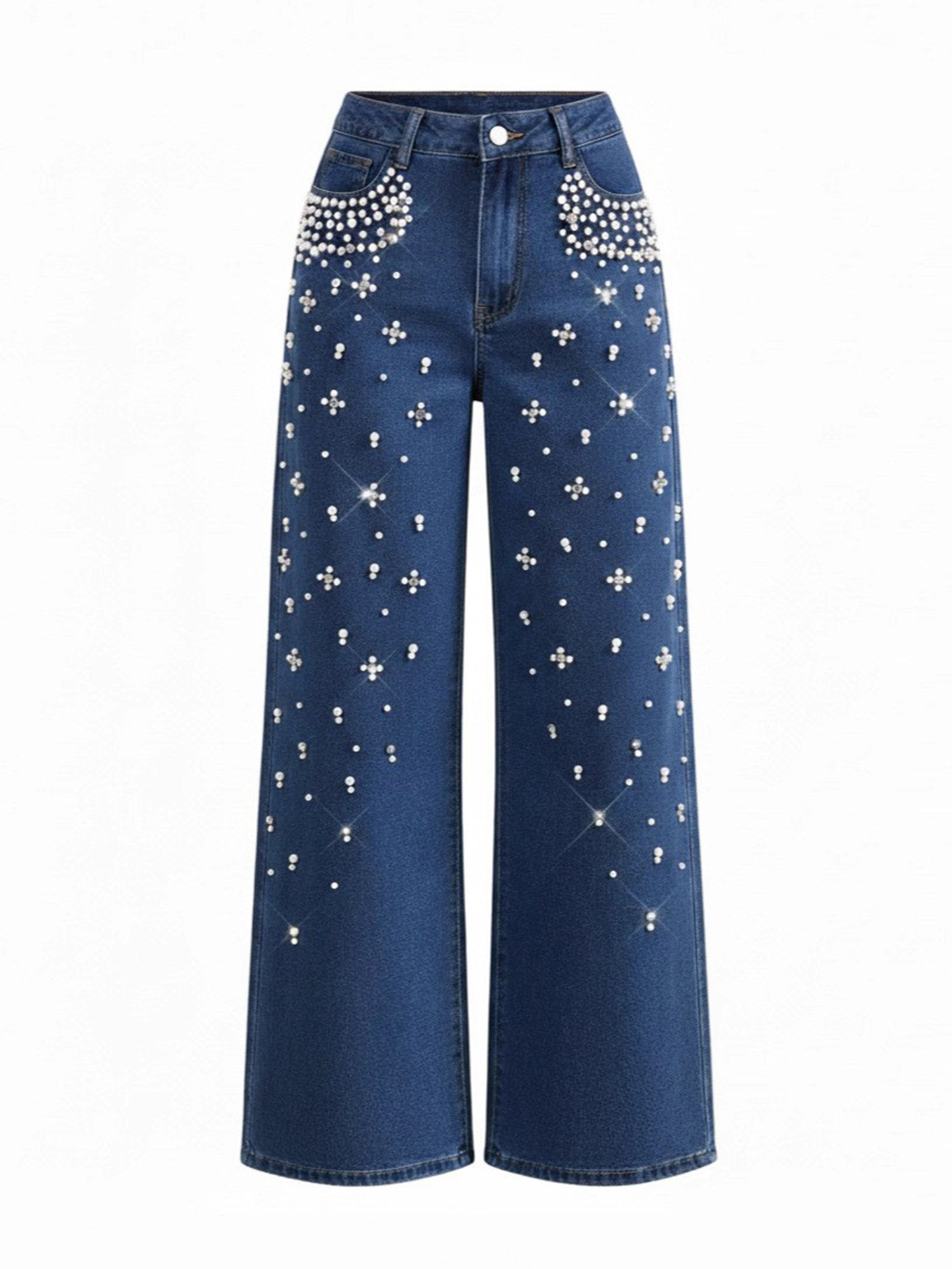 Beaded Denim Straight Leg Jeans for Casual Streetwear