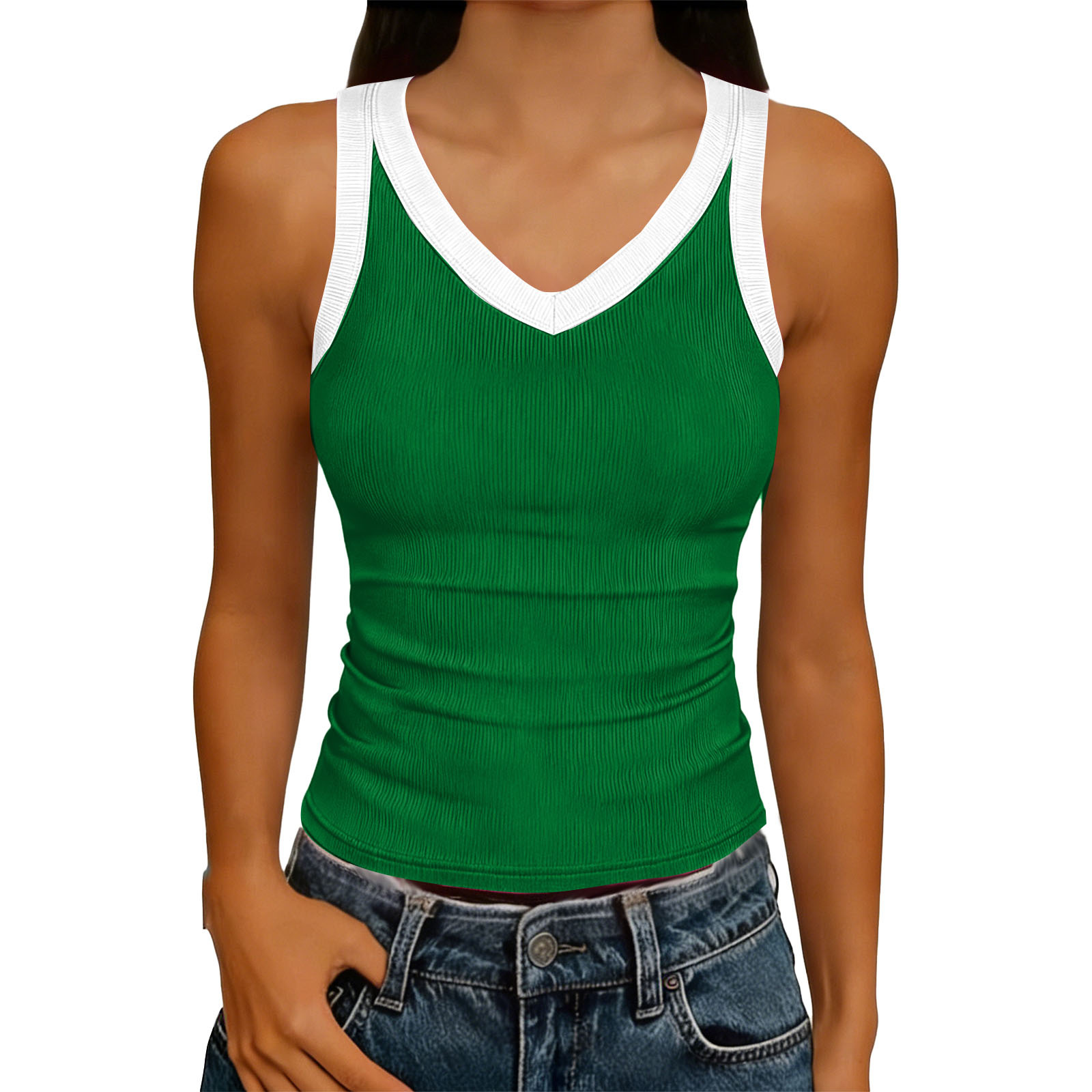 V-Neck Sleeveless Knitted Tank Top for Summer Casual