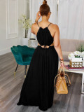 Women Sleeveless Hollow Backless Solid Maxi Dress