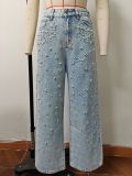 Women's Beaded Denim Straight Leg Jeans