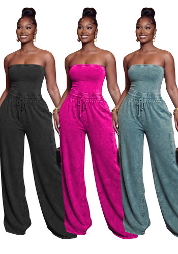 Summer Women's Casual Strapless Wide Leg Jumpsuit