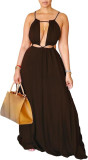Women Sleeveless Hollow Backless Solid Maxi Dress