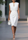 Summer Women's Solid Ruched Slim Waist Hollow Round Neck Dress