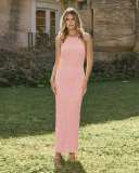 Summer Women's Low Back Ruched Strap Long Dress